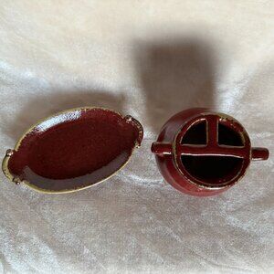 Studio Art Pottery Toothbrush Holder and Soap Dish Set Lodge Cabin EUC